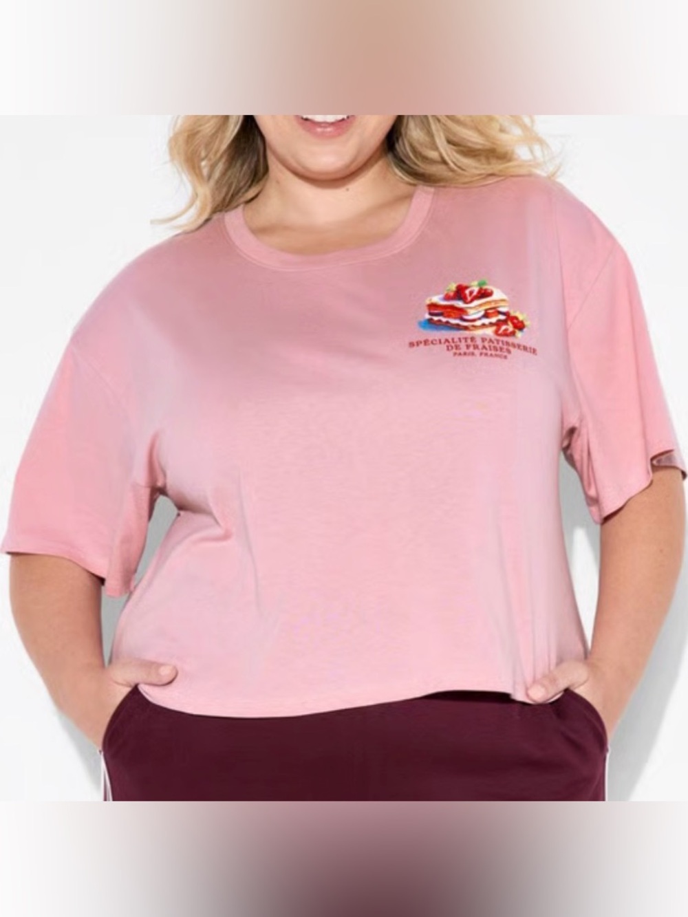 Modern Lux Strawberry Dessert Boxy Cropped Tee
